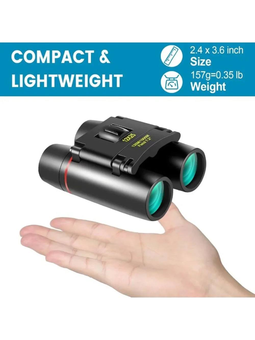 Compact 12x25 Mini Pocket Binoculars - Lightweight, Foldable for Bird Watching